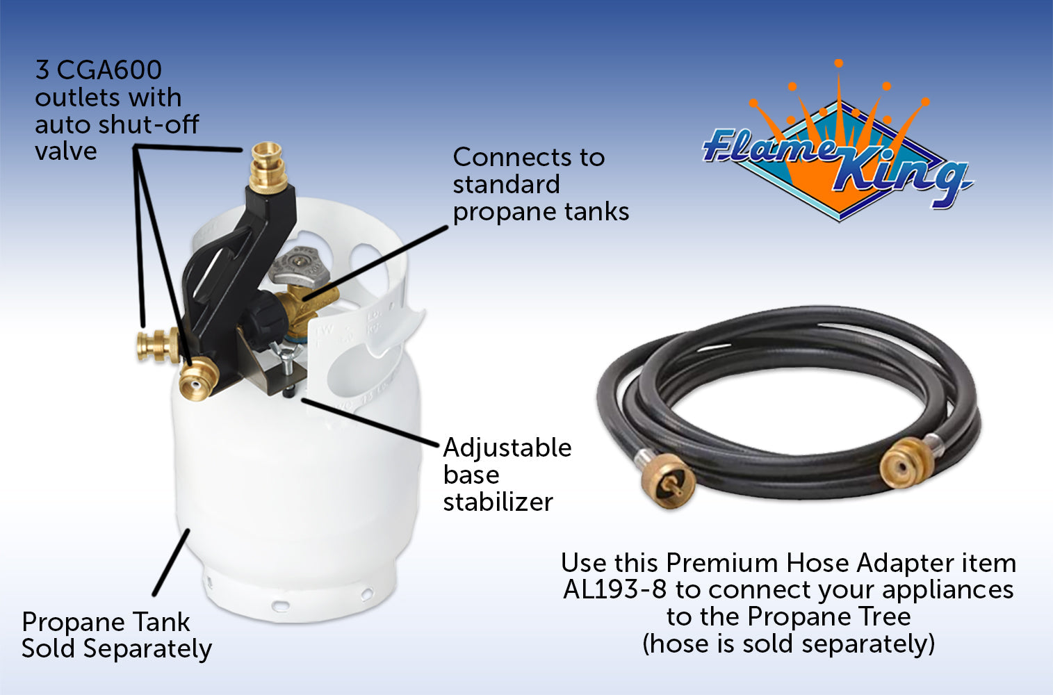 Flame King Mini 3-Ports Propane Distribution Tree for Camping, showing the compact metal post with three outlets.