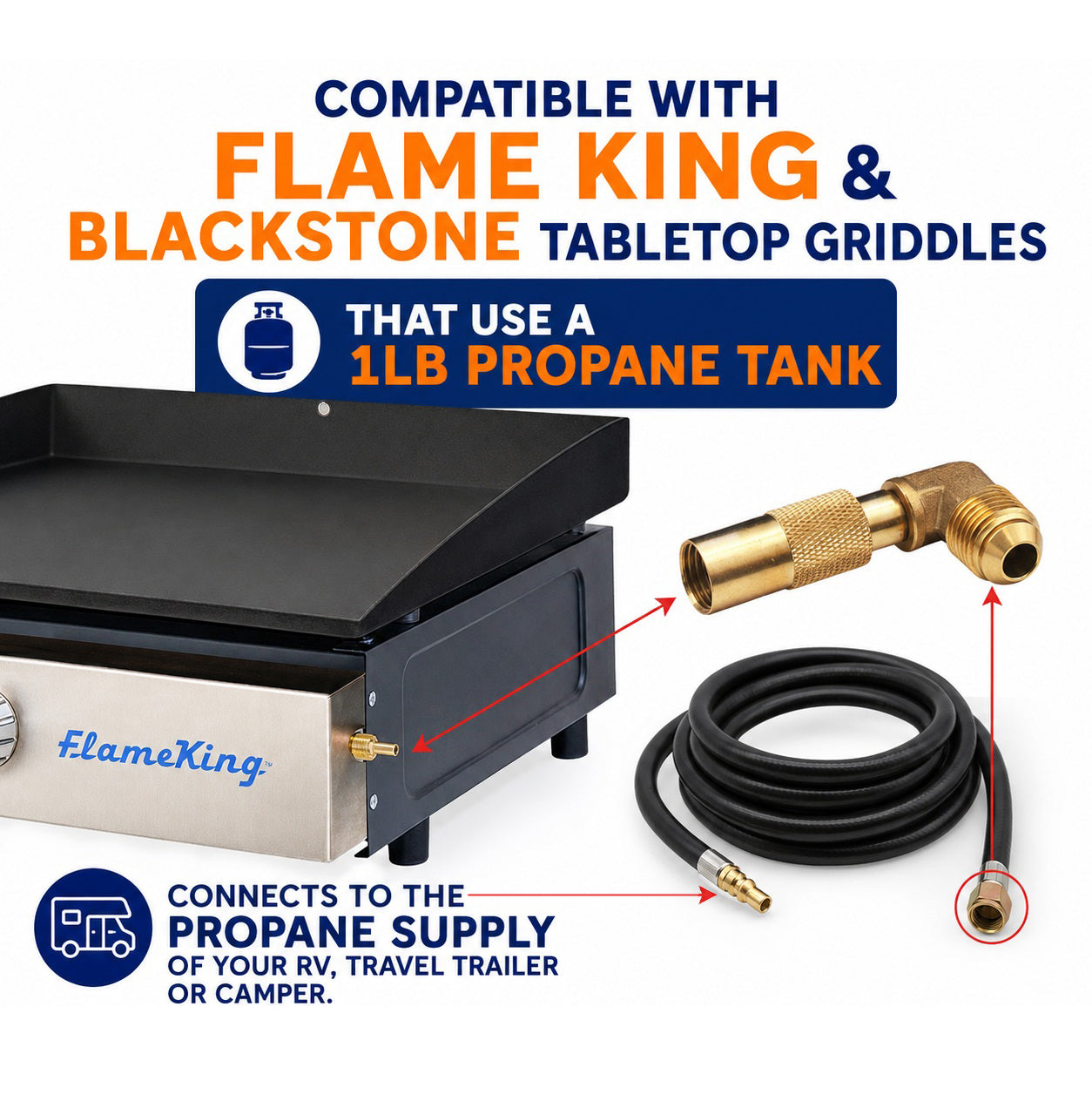Flame King 12ft RV Quick Connect Hose Adapter for 17" or 22" Griddle - OVERLANDERS Outfitter