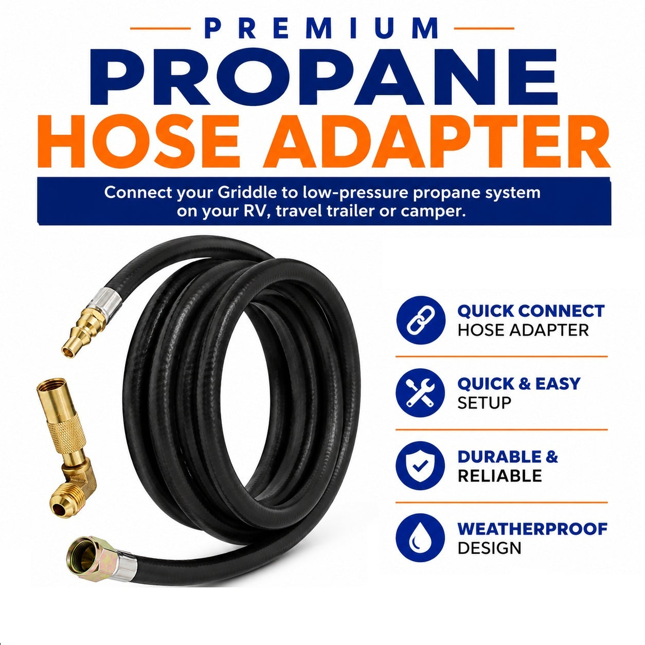 Flame King 12ft RV Quick Connect Hose Adapter for 17" or 22" Griddle - OVERLANDERS Outfitter