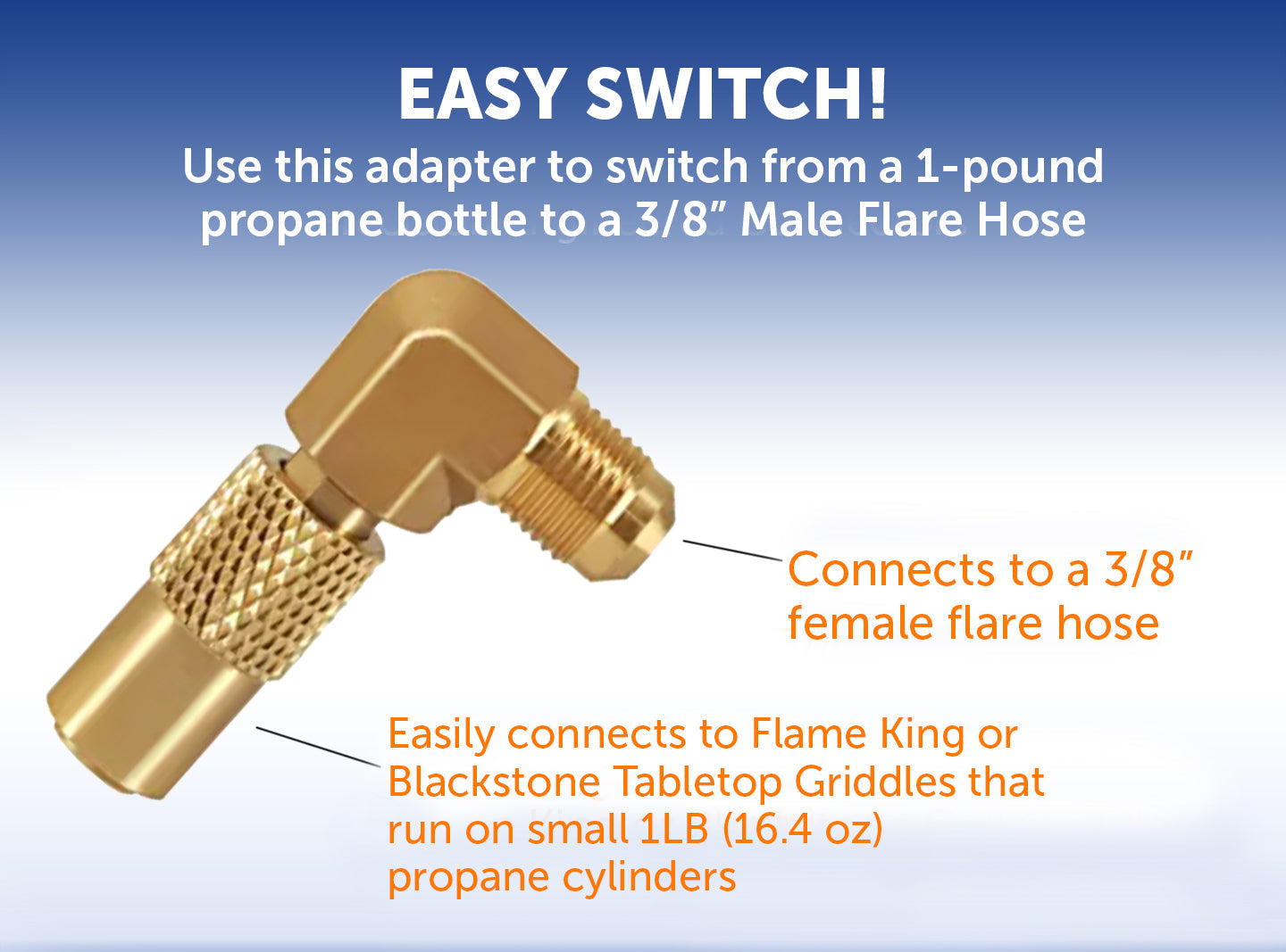 Flame King Elbow Adapter with 3/8" Male Flare for 17" or 22" Griddle - We The Collective