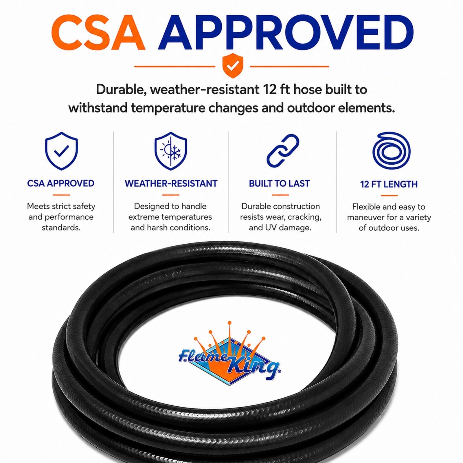 12FT QCC/Type 1 Regulator Hose with 1/4 Quick-Connect Adapter for Flame King Heaters and Buddy Mr Heaters