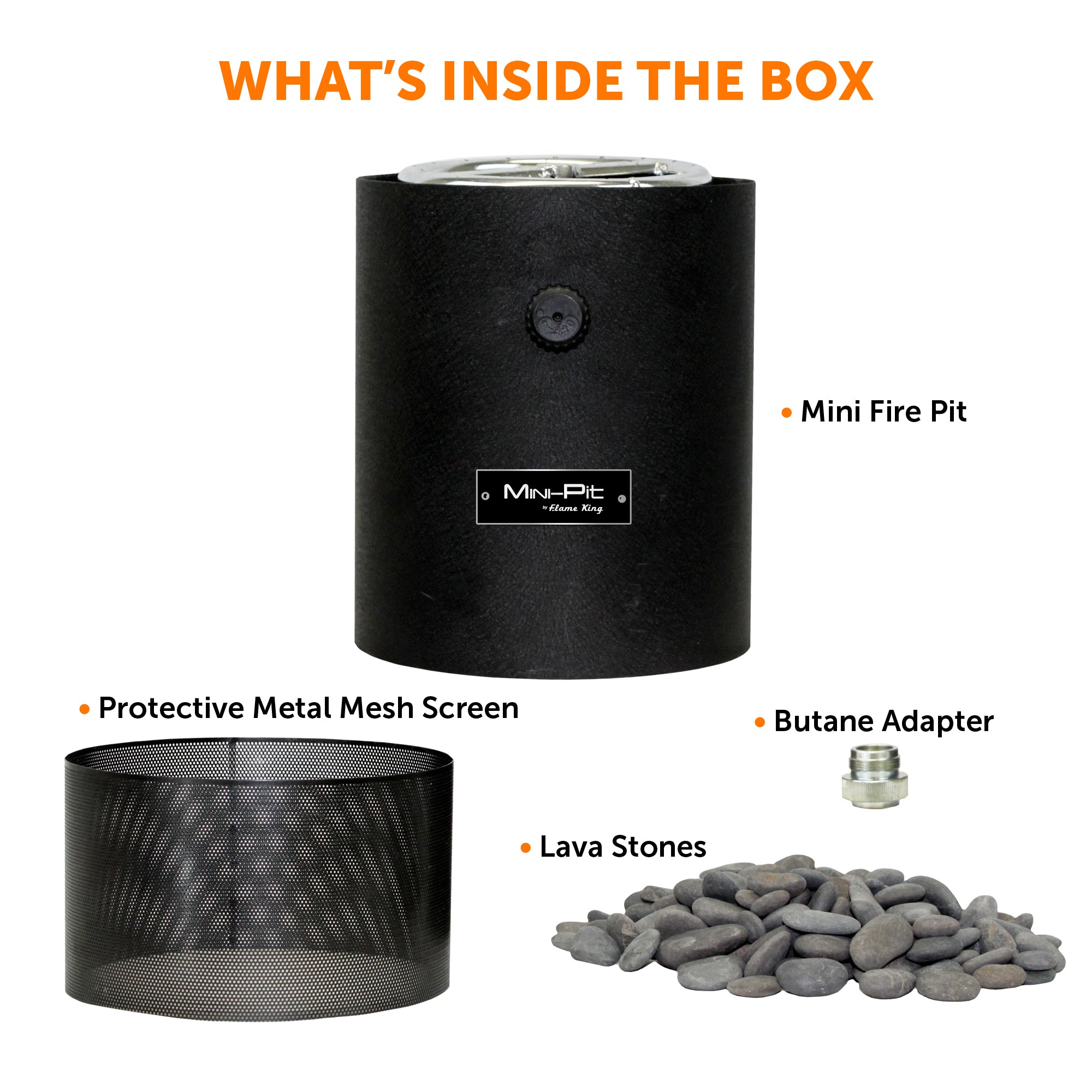 Portable Flame King smokeless mini tabletop fire pit for camping, dual fuel propane and butane, compact and easy to use.