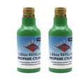 Two Flame King 1/4 lb refillable propane tanks, eco-friendly mini cylinders, designed for portable propane use.
