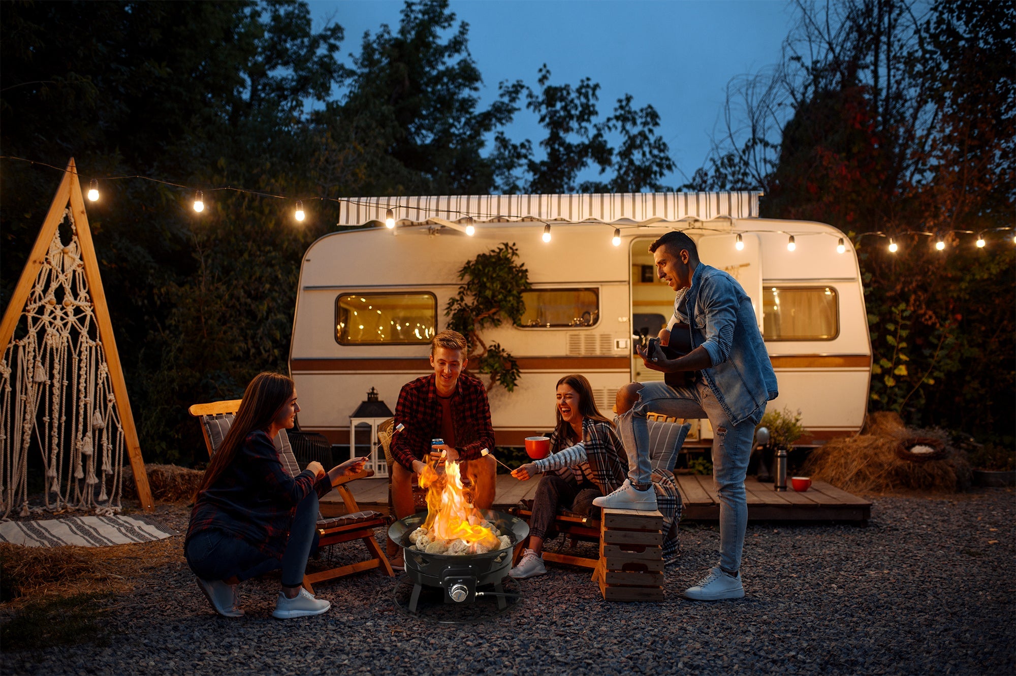 Flame King Outdoor Portable Propane Gas 19″ Fire Pit Bowl with Self Igniter Cover Carry Straps - OVERLANDERS Outfitter