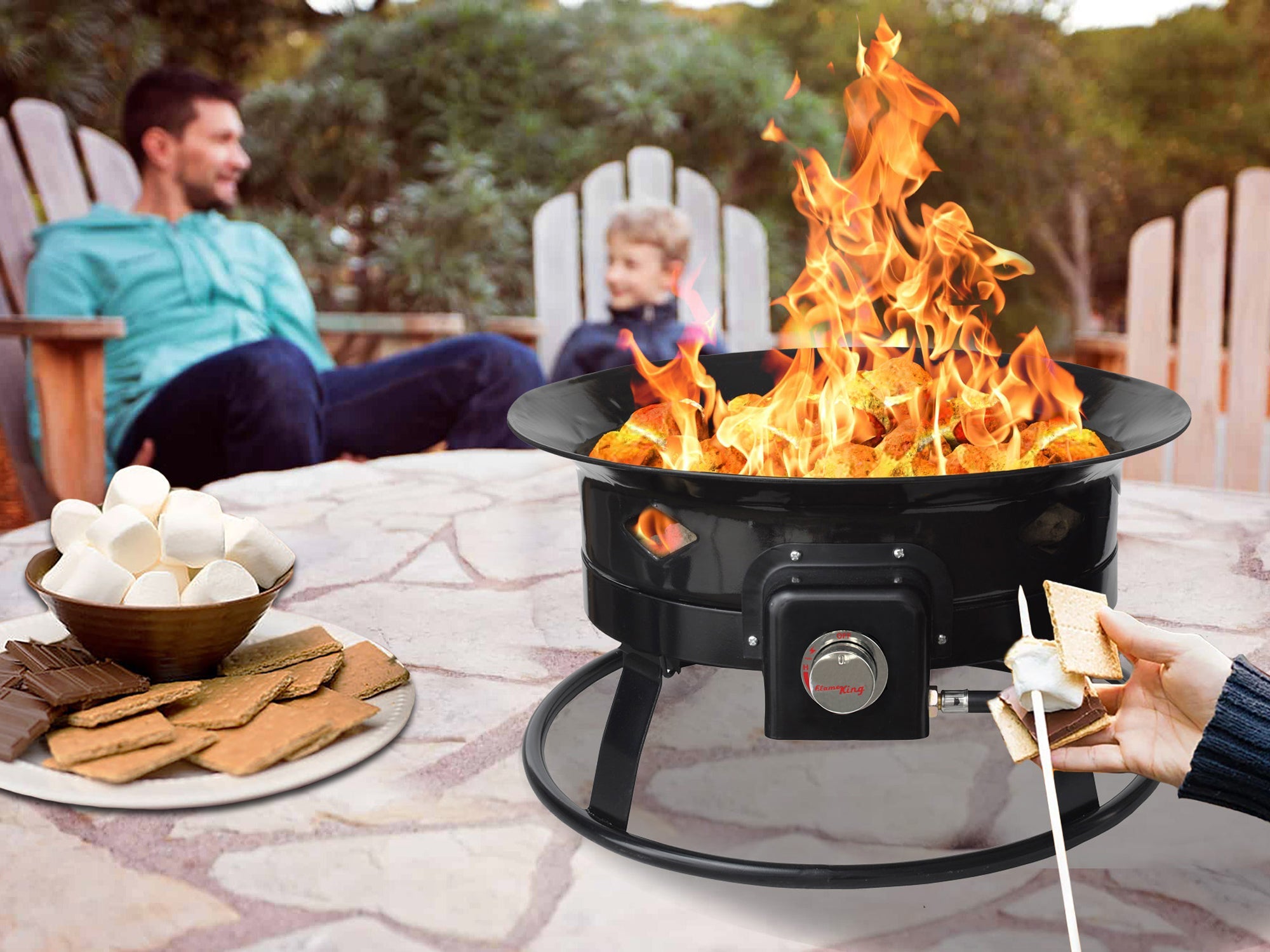 Flame King Outdoor Portable Propane Gas 19″ Fire Pit Bowl with Self Igniter Cover Carry Straps - OVERLANDERS Outfitter