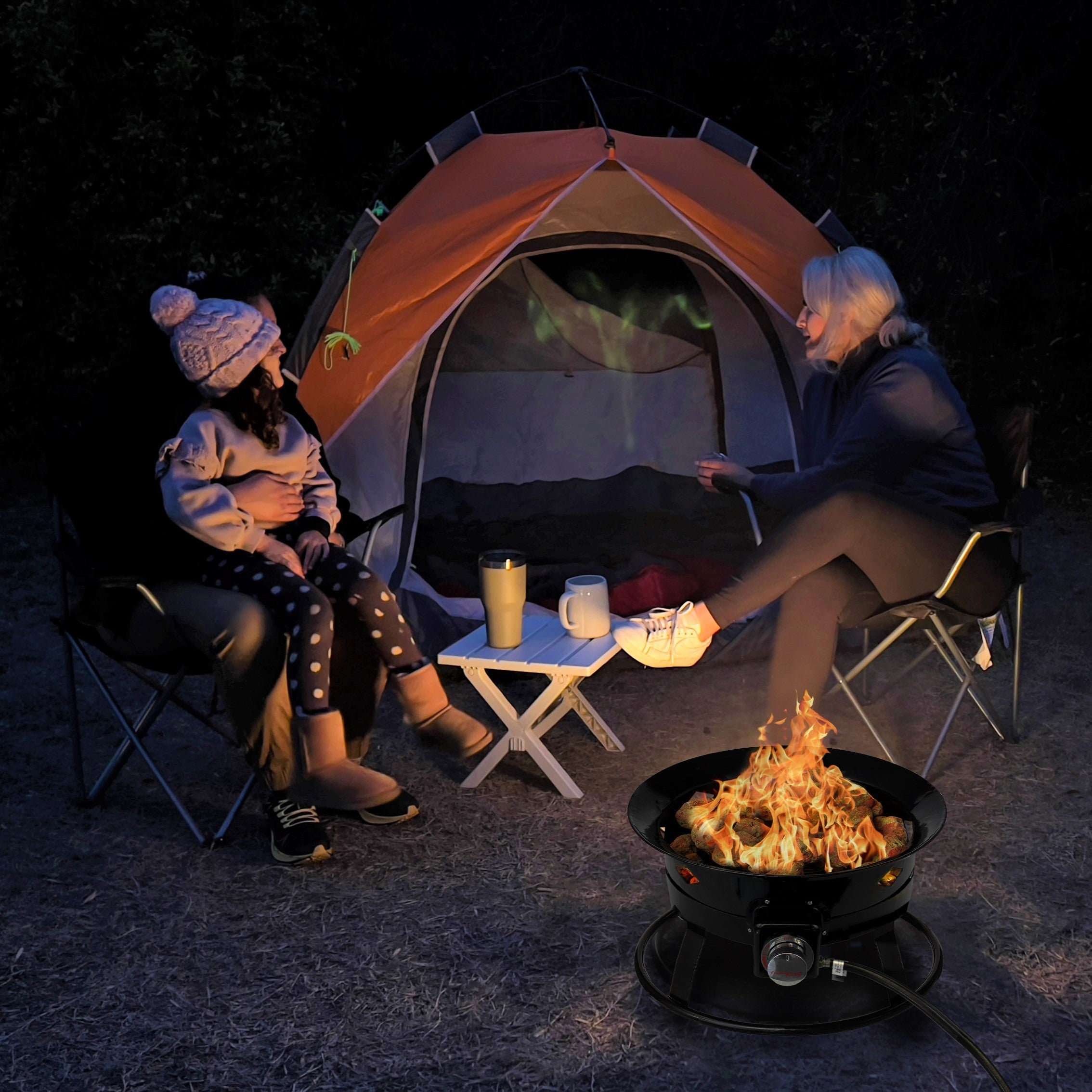 Flame King Outdoor Portable Propane Gas 19″ Fire Pit Bowl with Self Igniter Cover Carry Straps - OVERLANDERS Outfitter