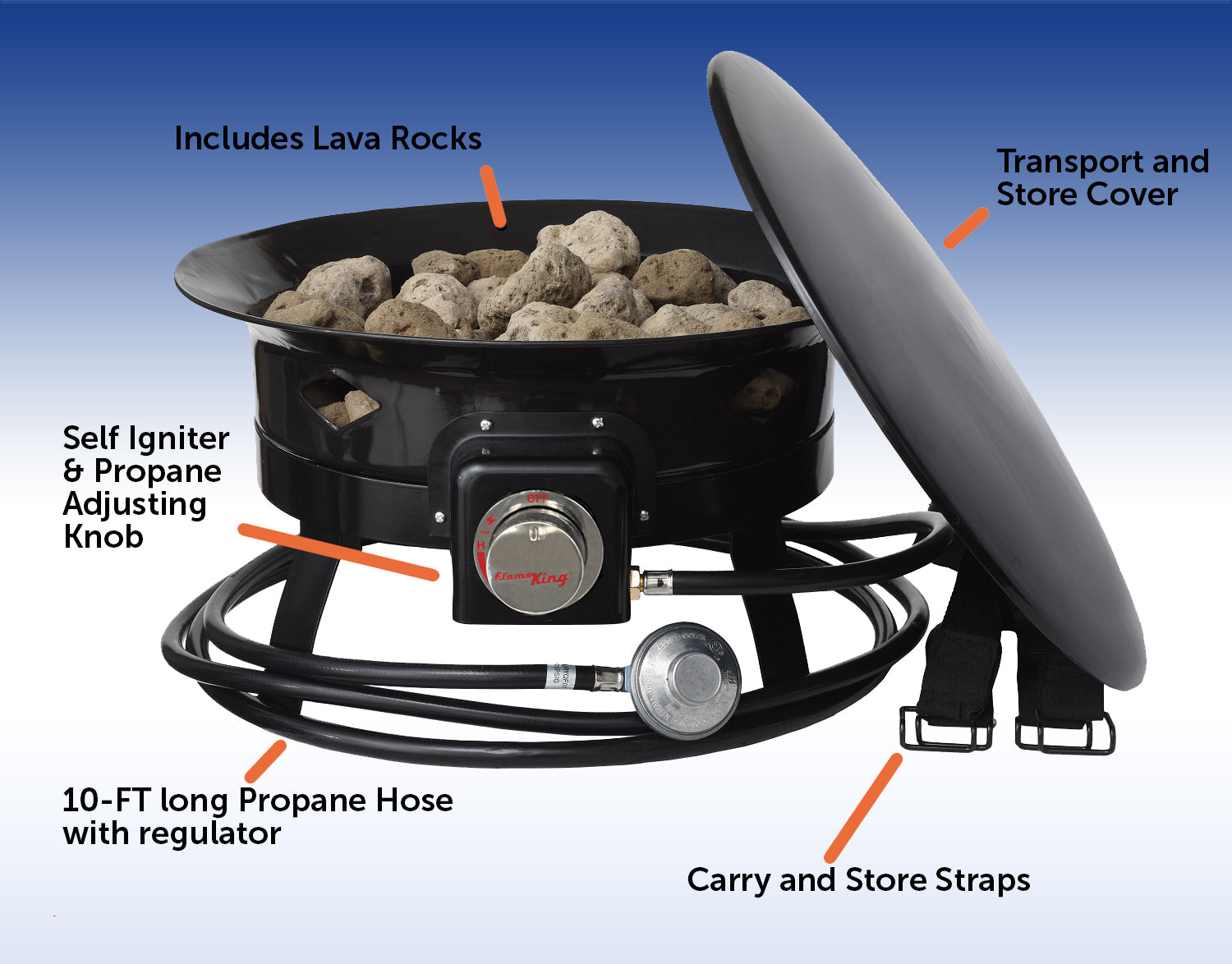 Flame King Outdoor Portable Propane Gas 19″ Fire Pit Bowl with Self Igniter Cover Carry Straps - OVERLANDERS Outfitter