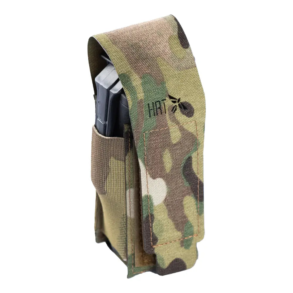 HCC Tactical Micro Flashbang Pouch in multi-cam, featuring durable fabric and secure closure for tactical gear storage.