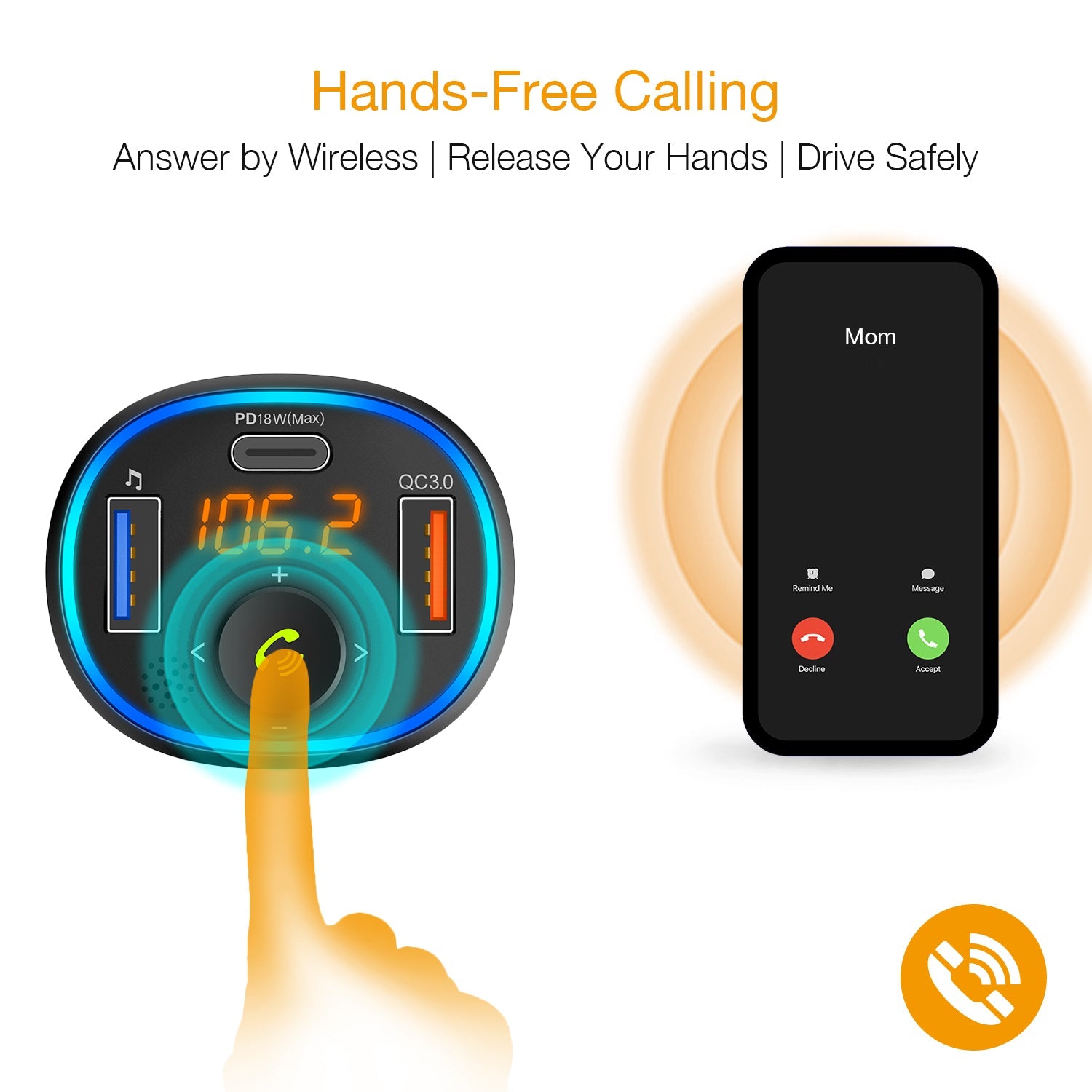 Rexing FM3 FM transmitter car charger with Bluetooth 5.0, featuring sleek design and easy-to-use controls.