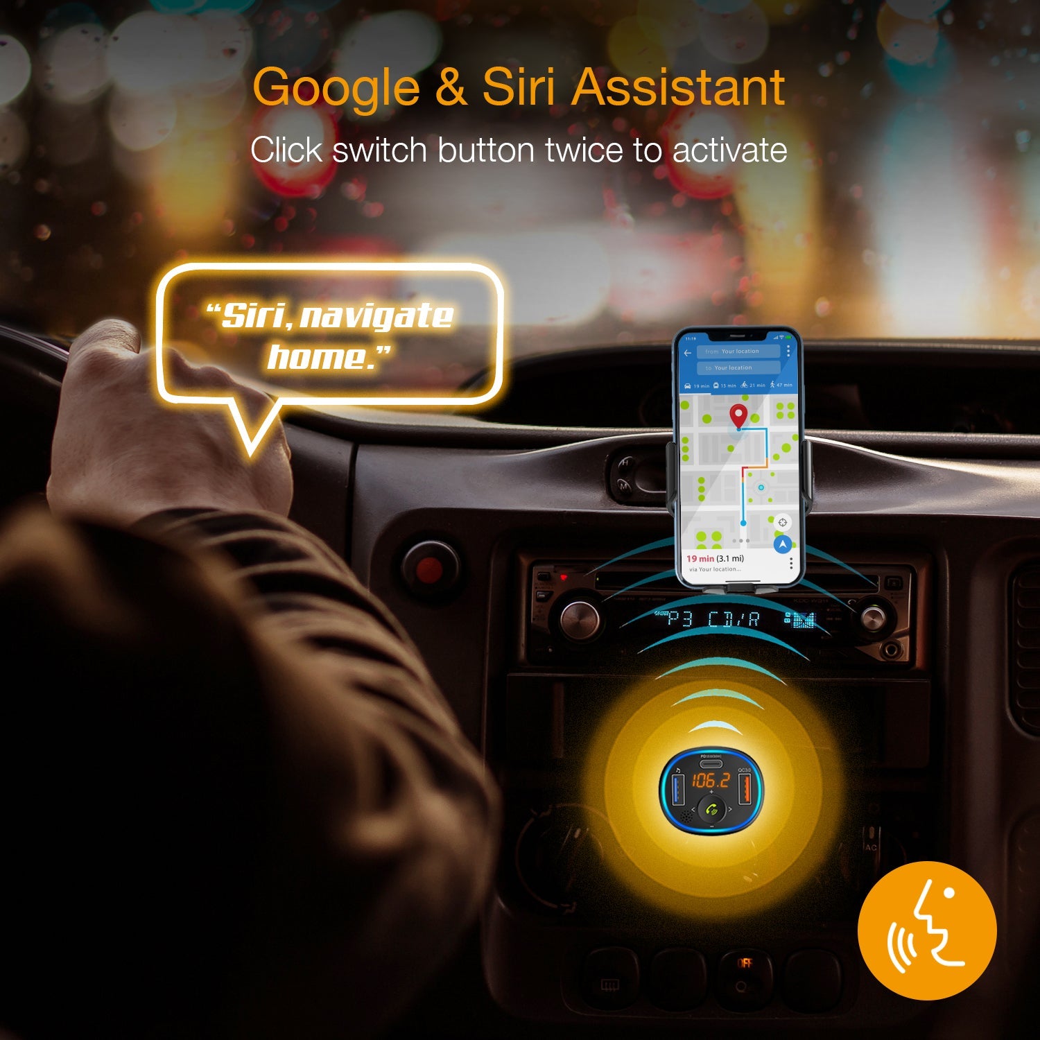 Rexing FM3 FM transmitter car charger with Bluetooth 5.0, featuring a sleek design and easy-to-use controls.