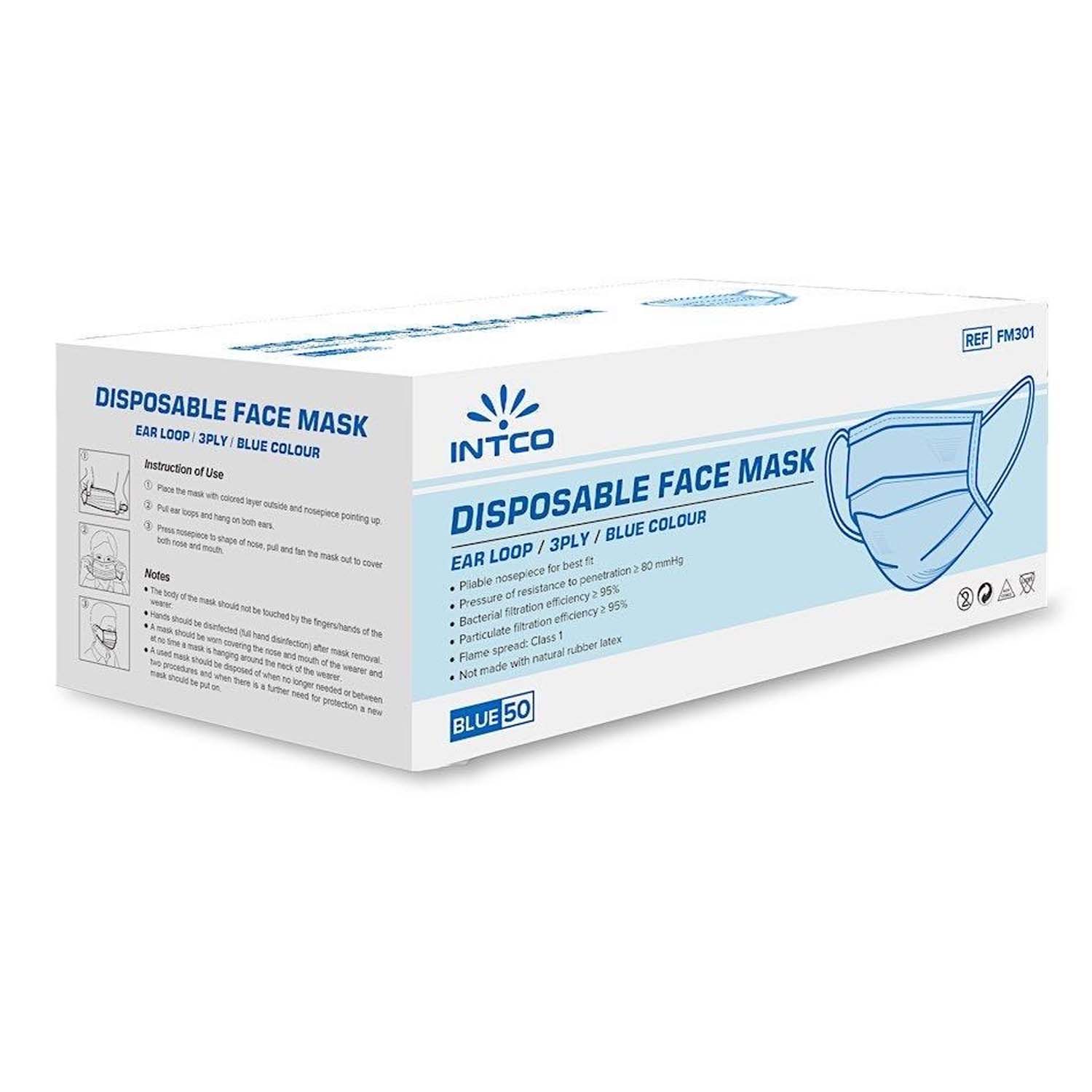 Disposable 3-ply Face Mask with Ear Loop, blue, Box of 50 - OVERLANDERS Outfitter