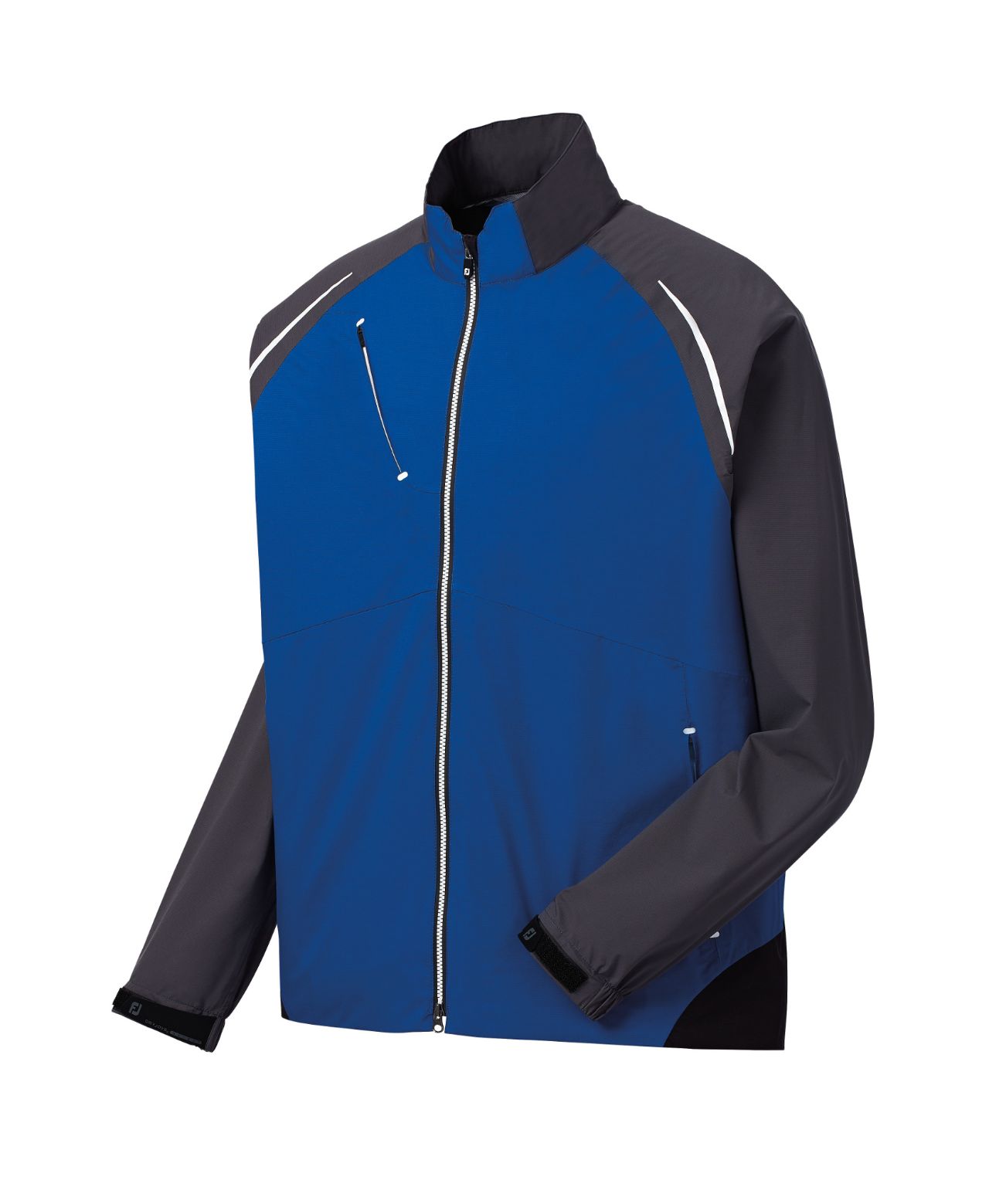 FootJoy DryJoys Select rain jacket, waterproof golf outerwear in black with logo, designed for weather protection and comfort.