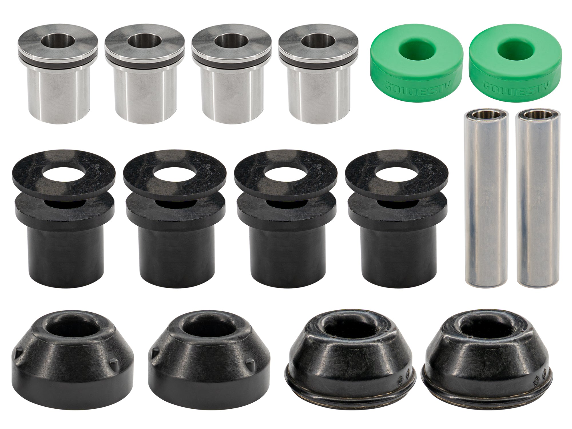 GoWesty front suspension bushing set for Vanagon, new replacement parts for improved suspension performance.