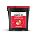 Freeze dried fruit bucket with 120 servings, featuring a variety of fresh fruit for long-lasting food and water storage.