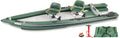 Inflatable FishSkiff™ fishing boat with two-person swivel seat, designed for outdoor fishing adventures by Backcountry Sportsman.