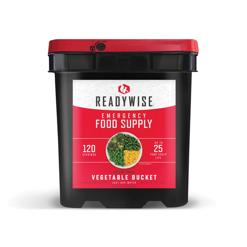 Freeze dried vegetable bucket with 120 servings, suitable for food storage and water conservation by QuakeKits.