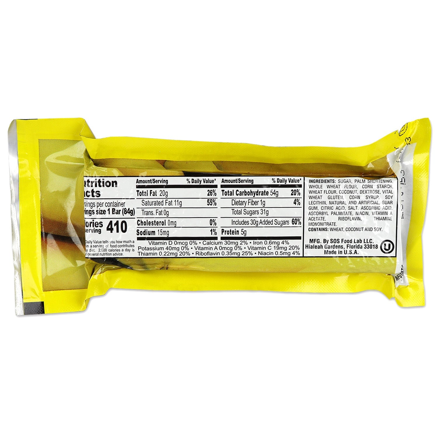 Banana-flavored Millennium Energy Bar from QuakeKits, high-calorie food and water supply for emergency preparedness.