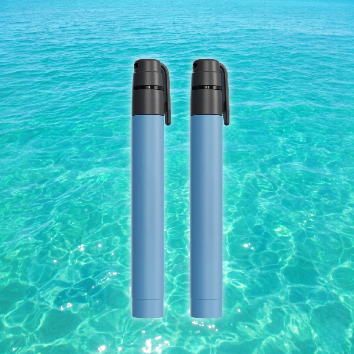 Ultra Compact Water Purification Straw by HygieniSafe® in a 2-pack, designed for clean drinking water during outdoor activities.
