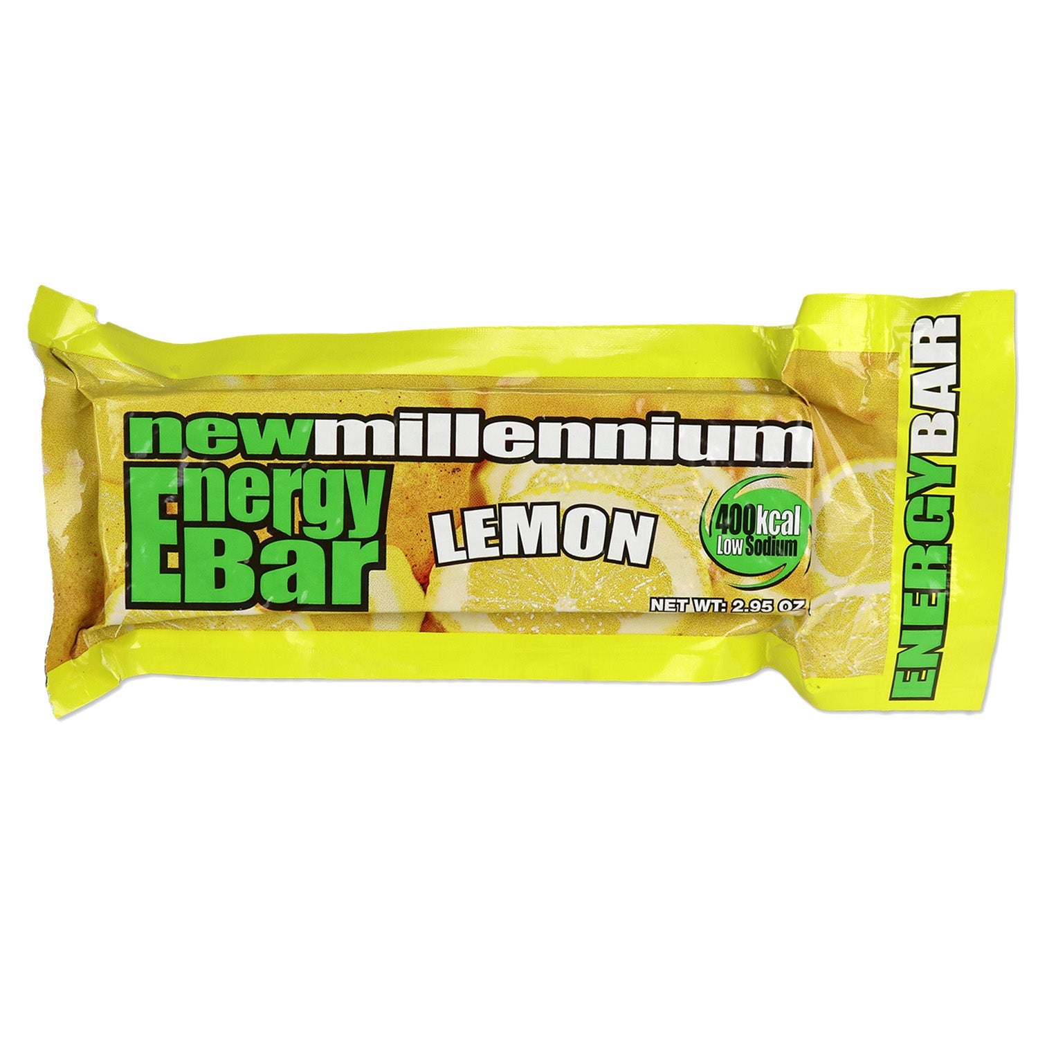 Lemon-flavored Millennium Energy Bar with 400 calories, packaged for emergency food and water supplies.