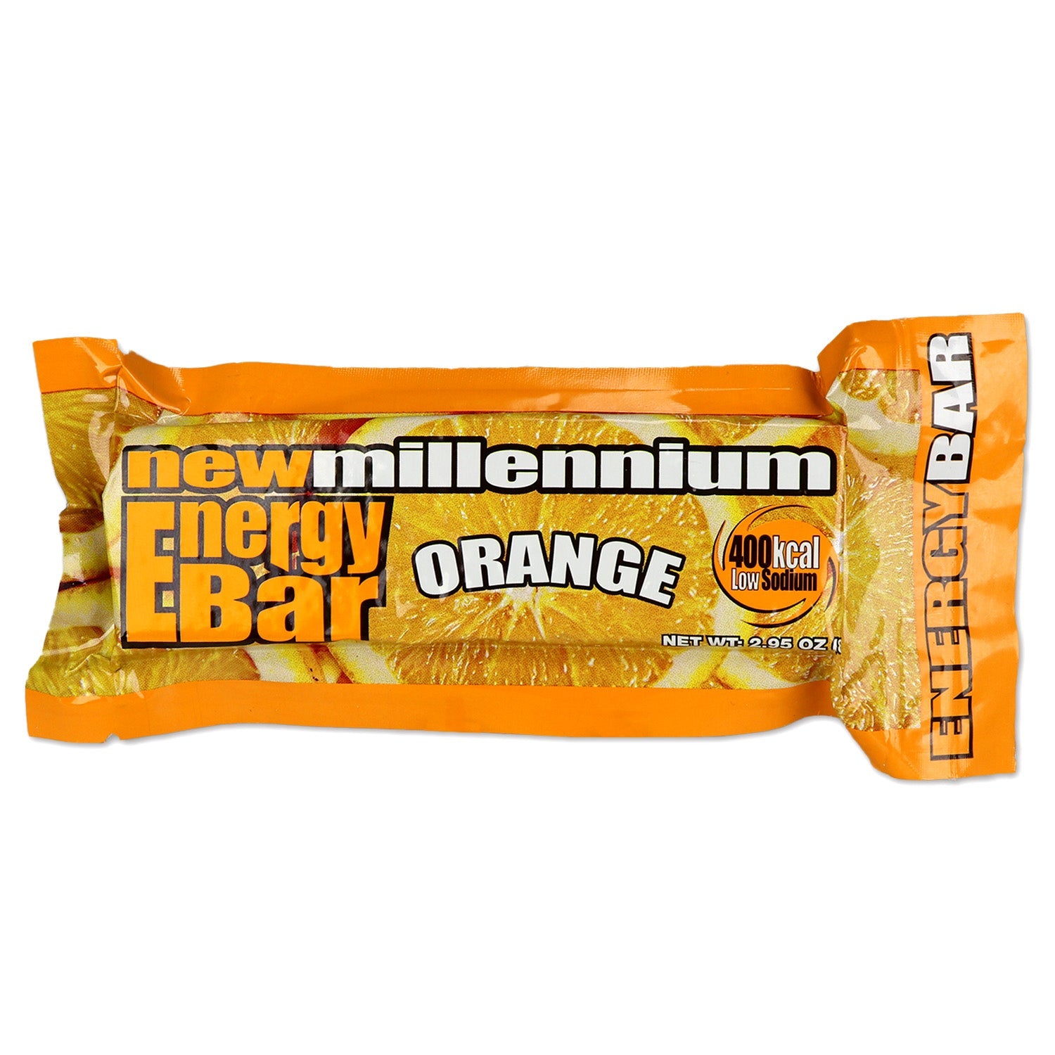 Energy bar with orange flavor from Millennium, high-calorie food and water supply for outdoor or emergency use