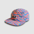 Pink tiger camo Bridgeport 5-panel camper hat by Faultline395, featuring a crushable design and adjustable strap.