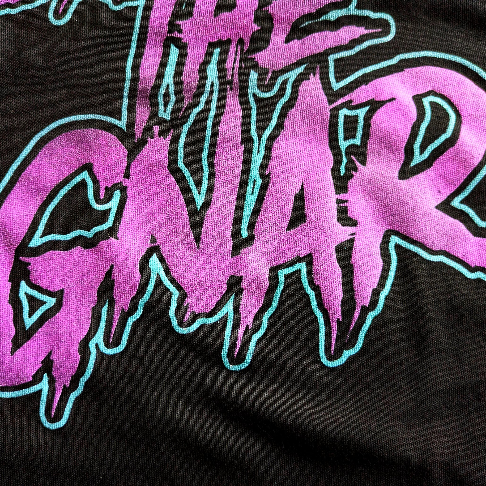 Black Faultline395 Shred the Gnar sustainable T-shirt with graphic design, casual fit, and eco-friendly fabric.