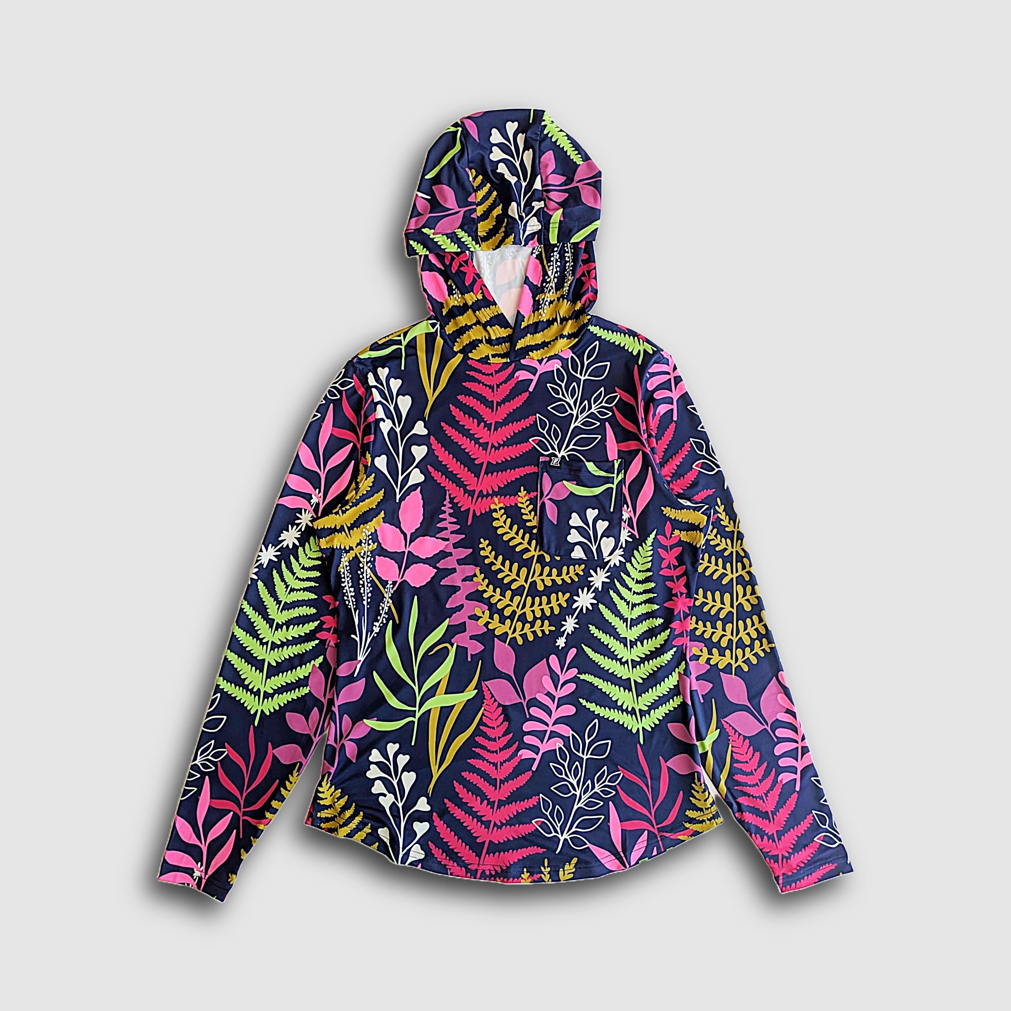 Women's Faultline395 Carson Sun Hoodie with botanical fern print, lightweight sun protection, and comfortable fit.
