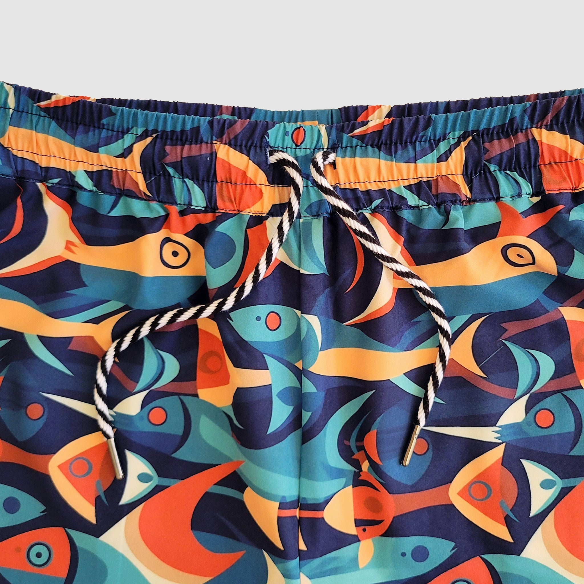 Faultline395 Crowley Stretch Shorts with fish deco, lightweight casual shorts for comfortable summer wear.