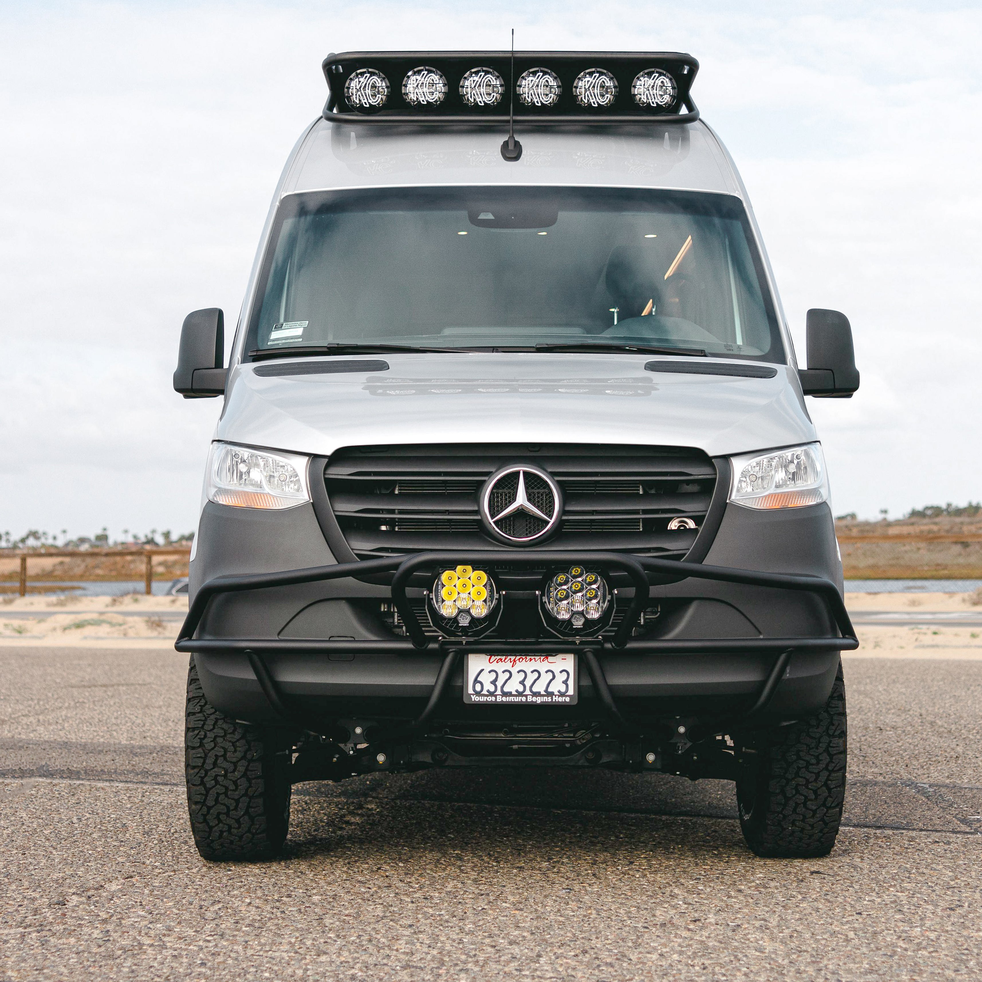 Sprinter Baja Bumper by The Van Mart, showcasing durable exterior design for enhanced van protection and style.