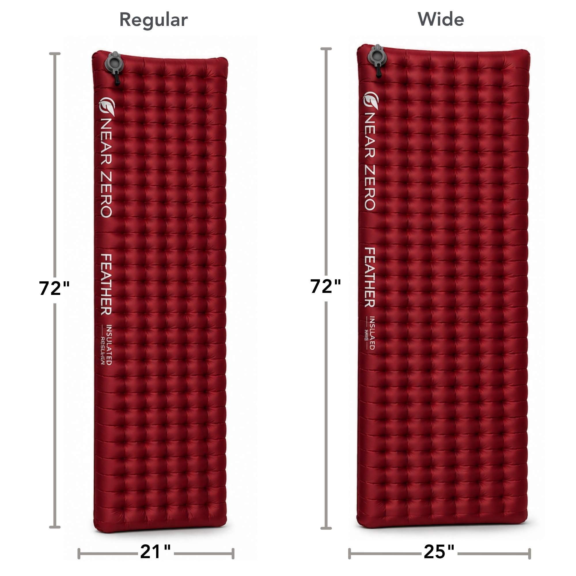 Red Near Zero Outdoor Gear insulated inflatable sleeping pad, lightweight and cushioned for outdoor camping comfort.