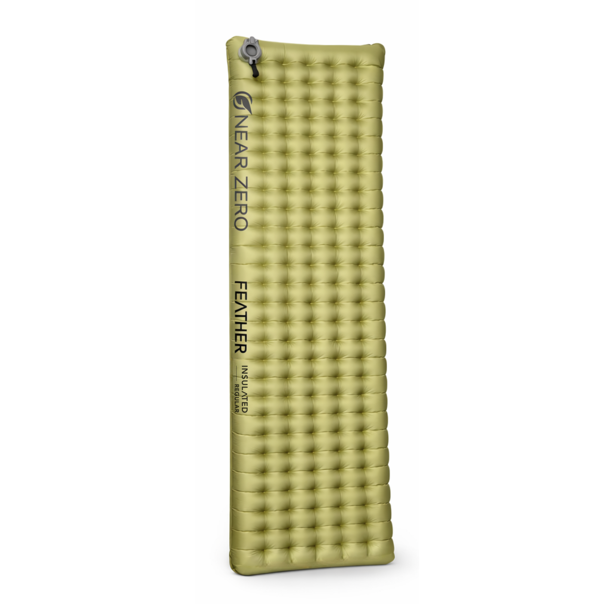 Near Zero Outdoor Gear insulated inflatable sleeping pad in a folded position, showcasing its compact design and texture.