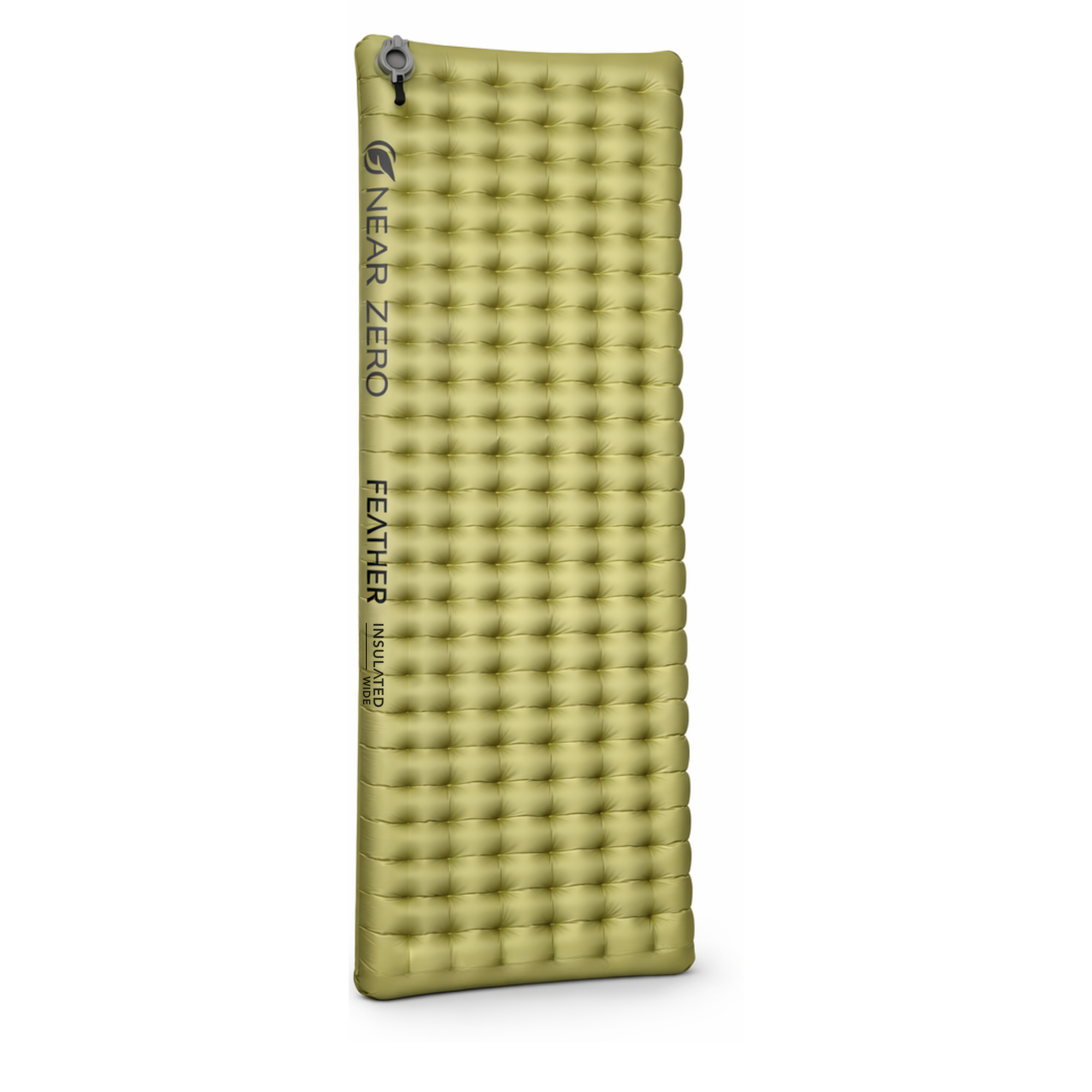 Near Zero Outdoor Gear insulated inflatable sleeping pad, wide design with feather-like texture for camping comfort.