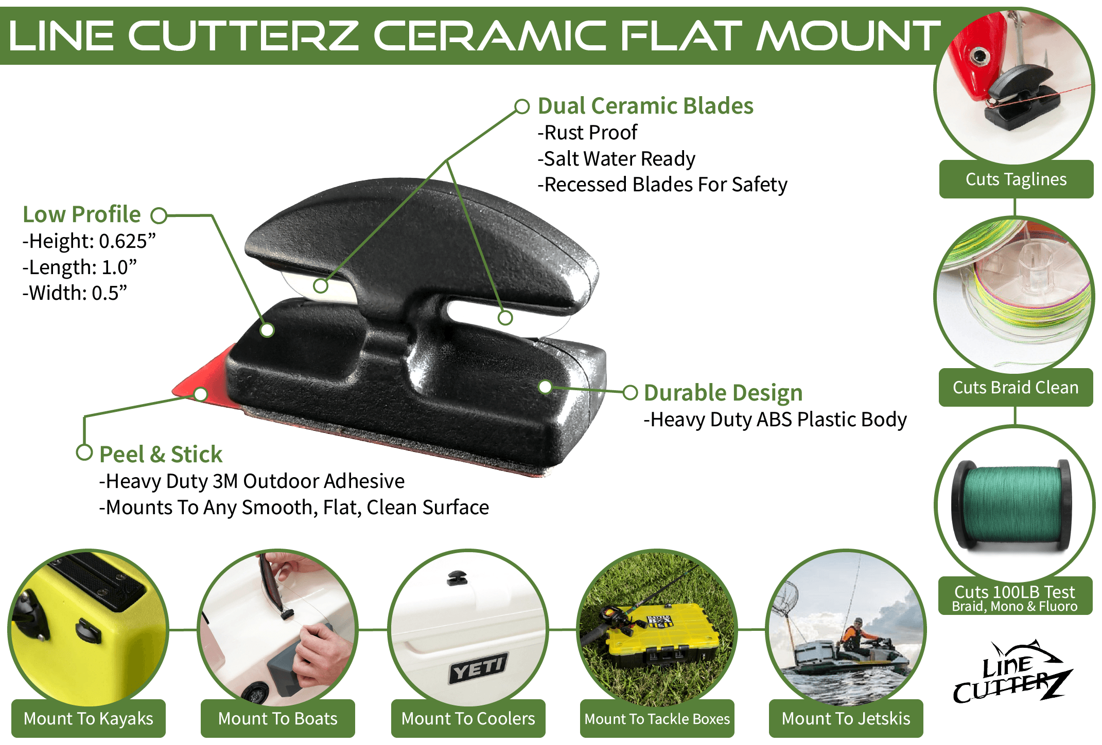 Line Cutterz Triple Play fishing line cutter combo with ceramic flat blades, ideal for multi-pack fishing line cutting tools.
