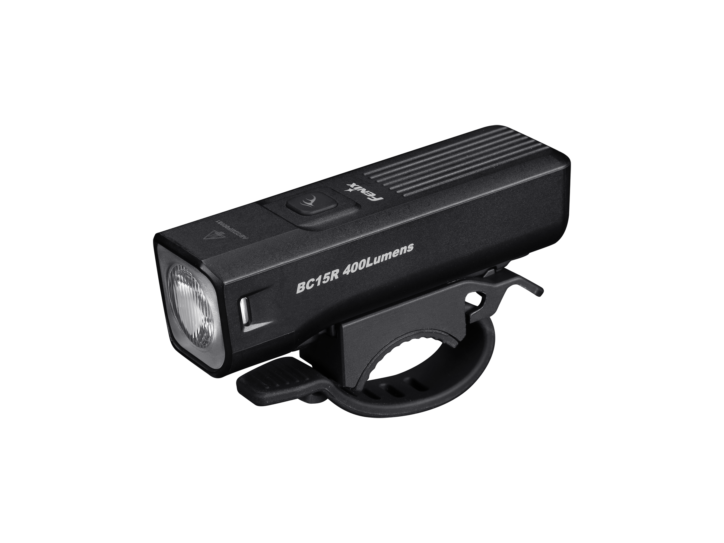 Fenix BC15R rechargeable bike light with a sleek design, mounted on a bicycle for enhanced visibility during rides.