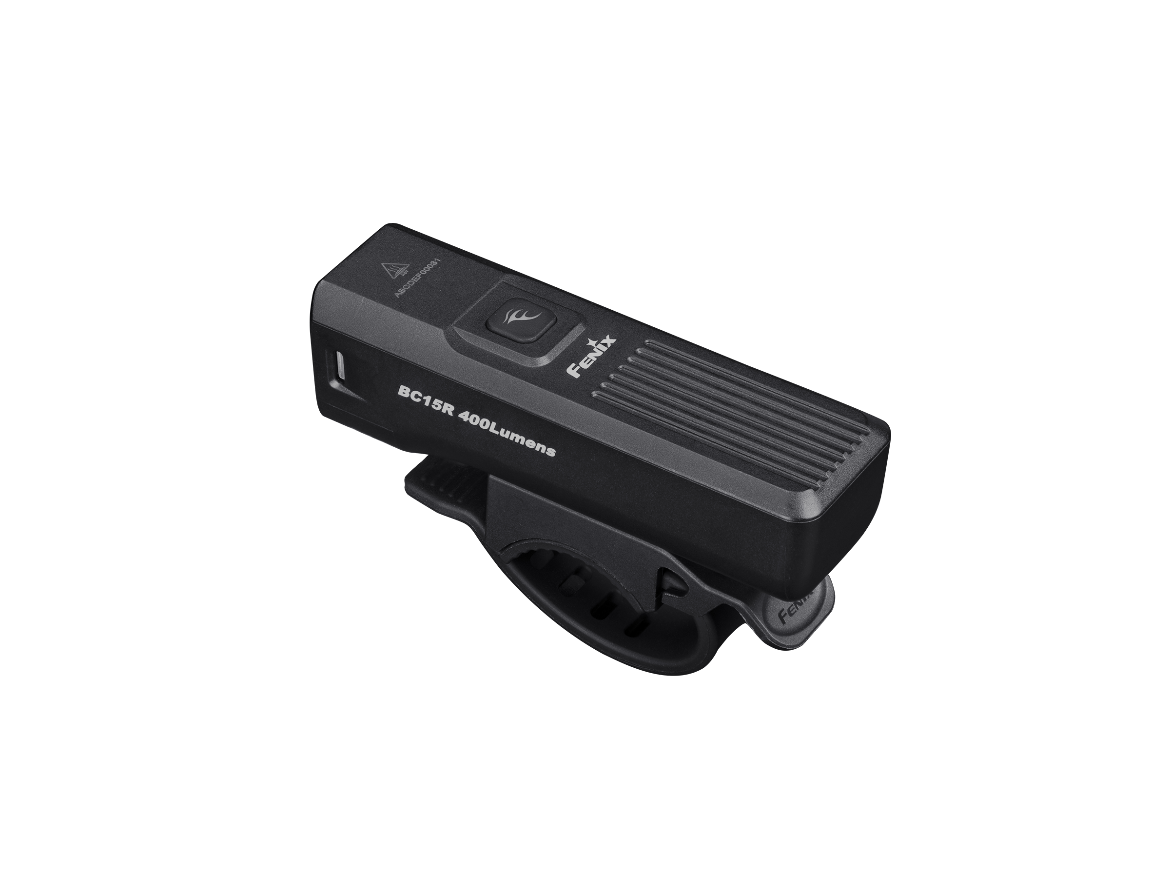 Fenix BC15R rechargeable bike light showing lightweight design and upper side features for enhanced visibility.