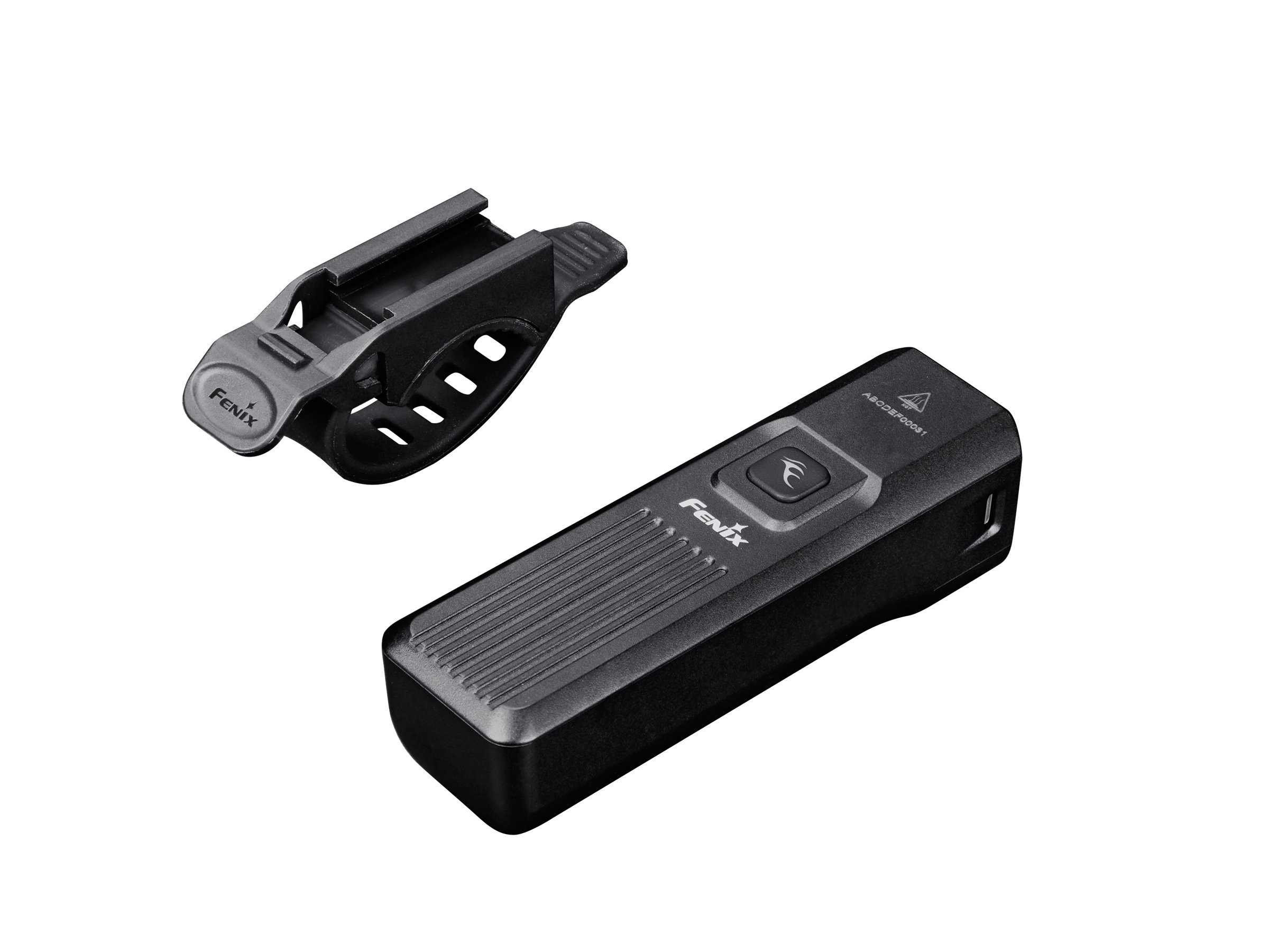 Fenix BC15R rechargeable bike light with mount, showcasing compact design and bright LED for cycling safety.