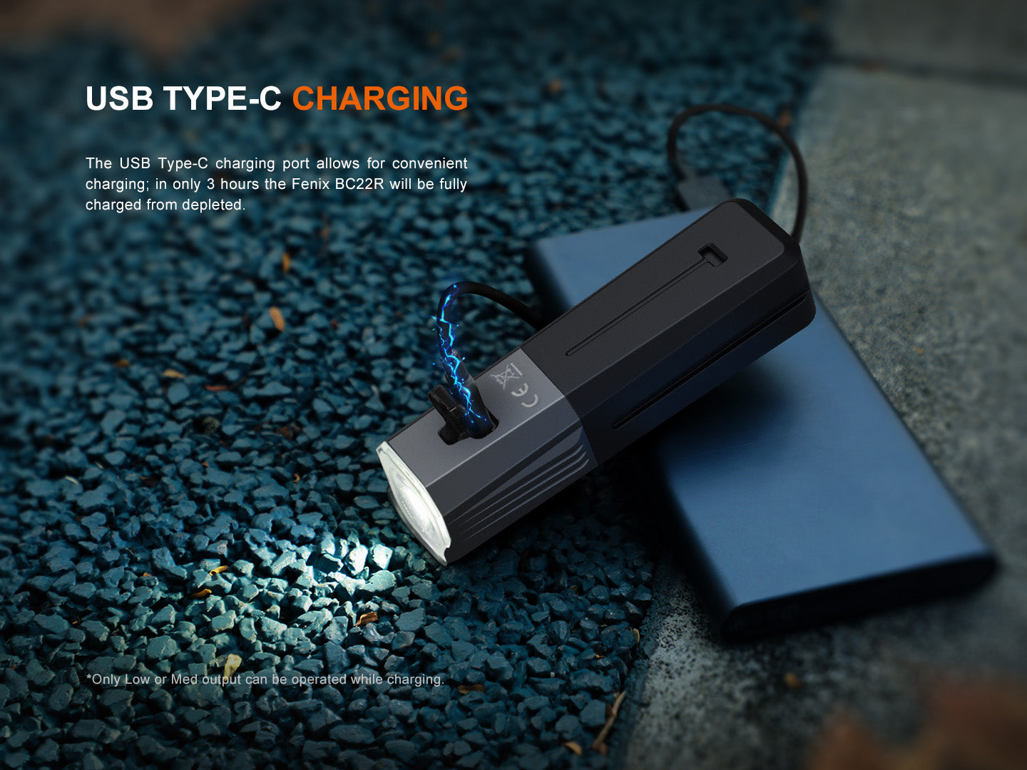 Fenix BC22R bike light with USB-C, showcasing a sleek design and powerful illumination for road cycling at night.