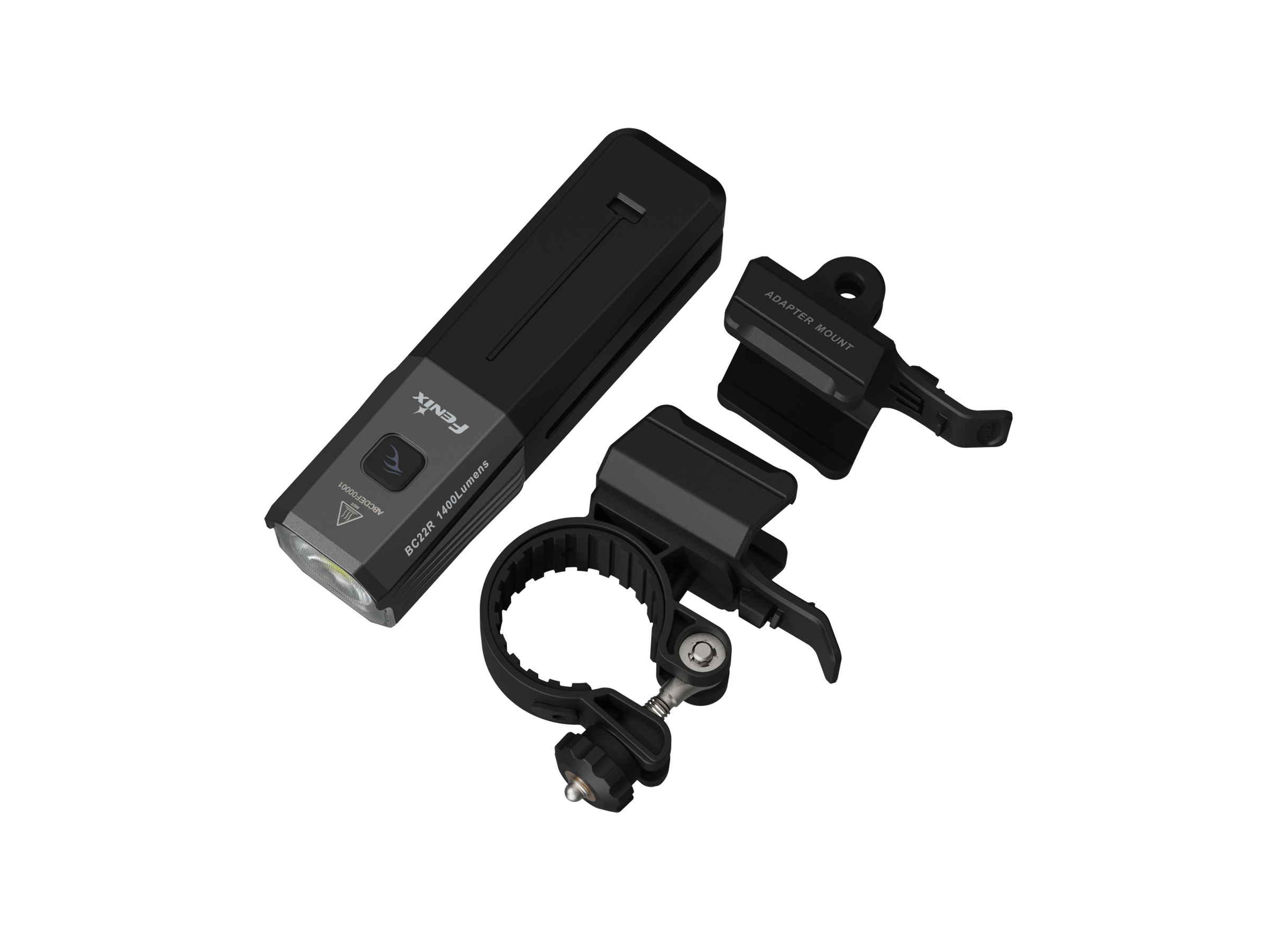 Fenix BC22R high-performance bike light mounted on a road bike, illuminating the path ahead in a dark environment.