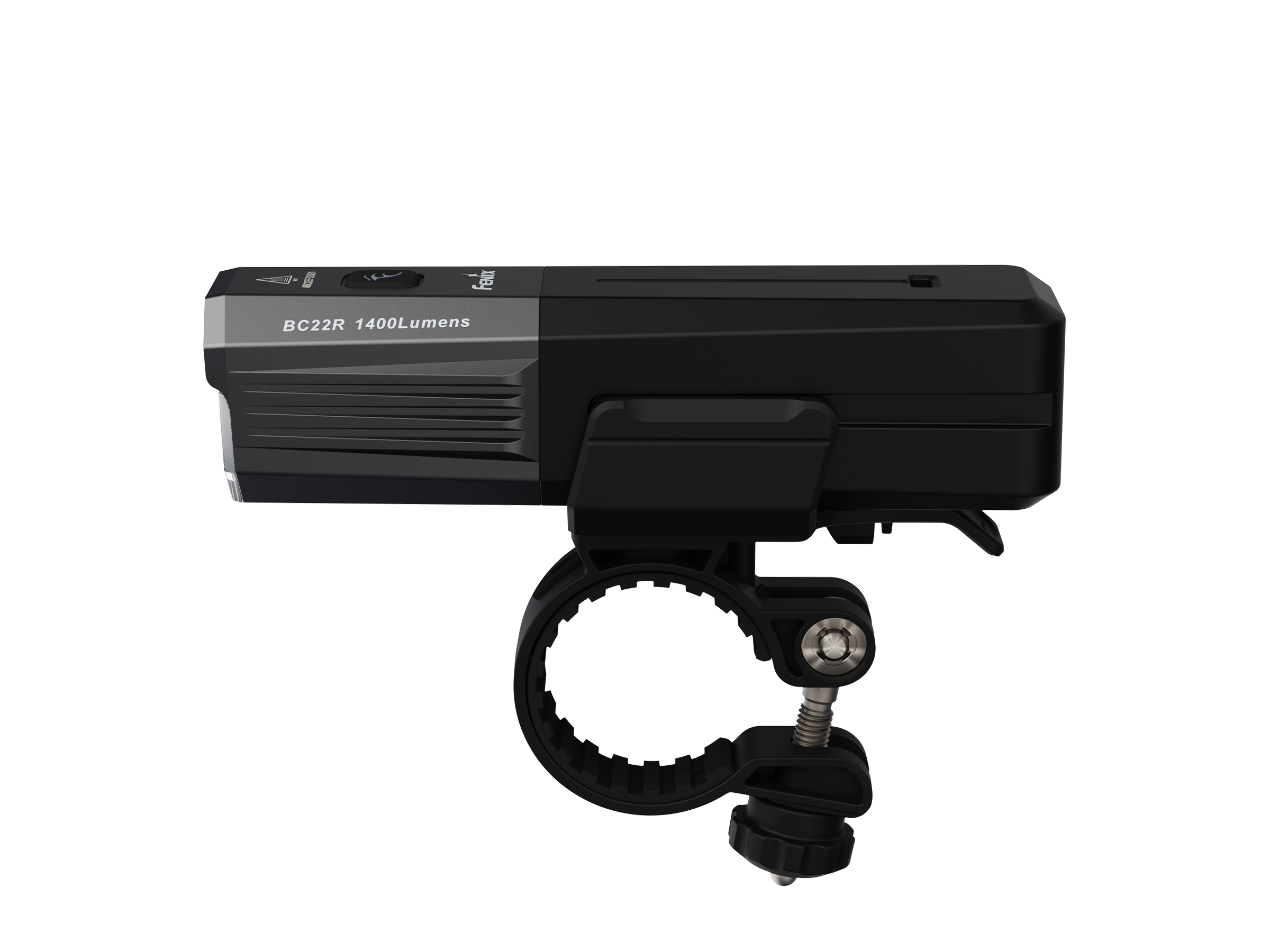 Fenix BC22R high-performance road bike light showing left side with sleek design and bright LED features.