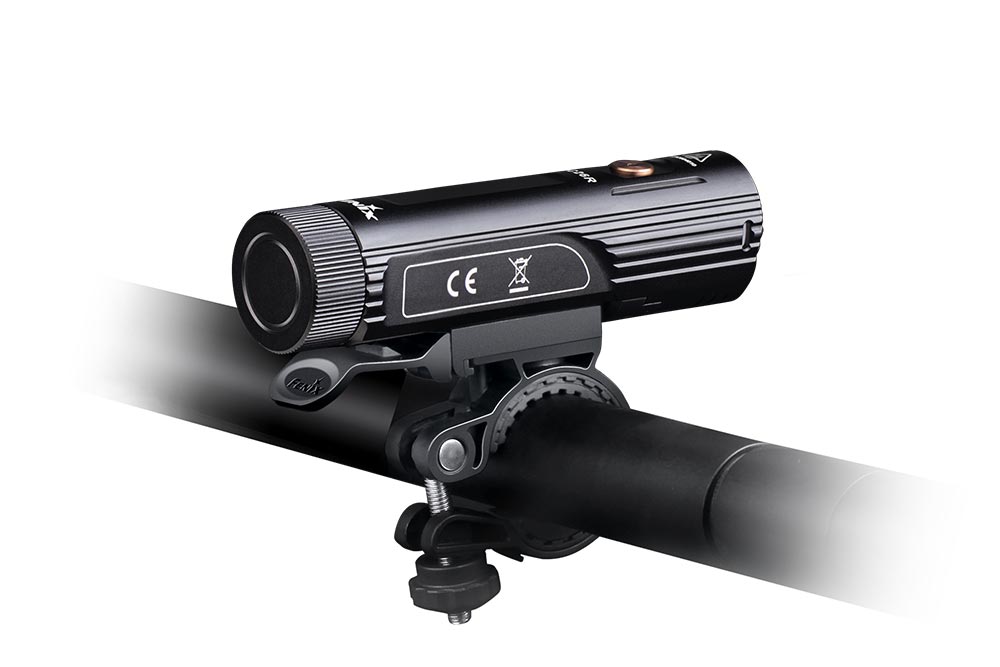 Fenix BC26R LED bike light shown from the back right, featuring a sleek design and bright illumination for cycling.