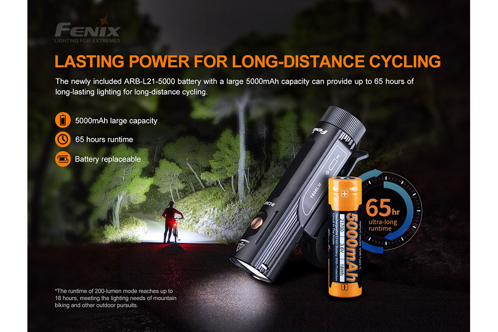 Fenix BC26R LED bike light with durable design and bright illumination for enhanced cycling visibility at night.
