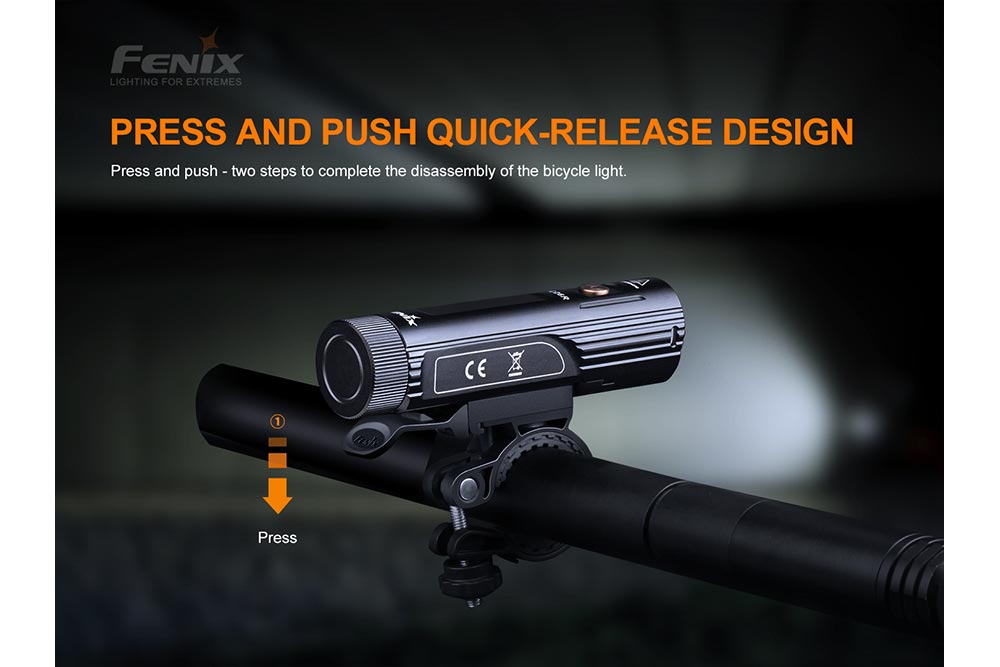 Fenix BC26R LED bike light, featuring a compact design and bright illumination for nighttime cycling safety.
