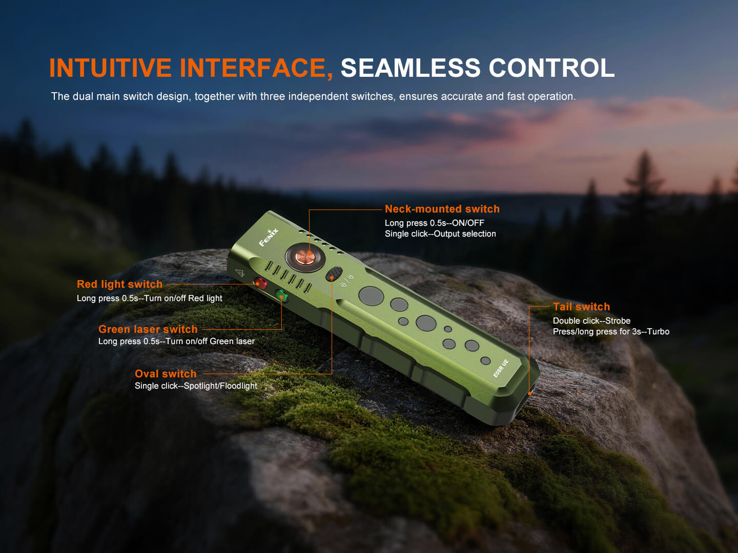Fenix E08R UE Multi-Light EDC Flashlight With Red Light & Green Laser - OVERLANDERS Outfitter