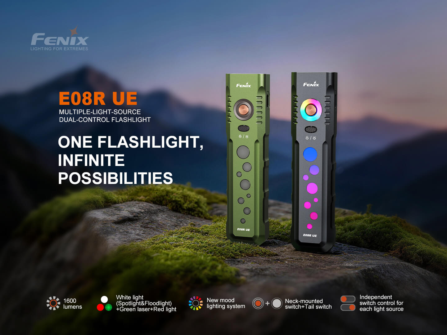 Fenix E08R UE Multi-Light EDC Flashlight With Red Light & Green Laser - OVERLANDERS Outfitter