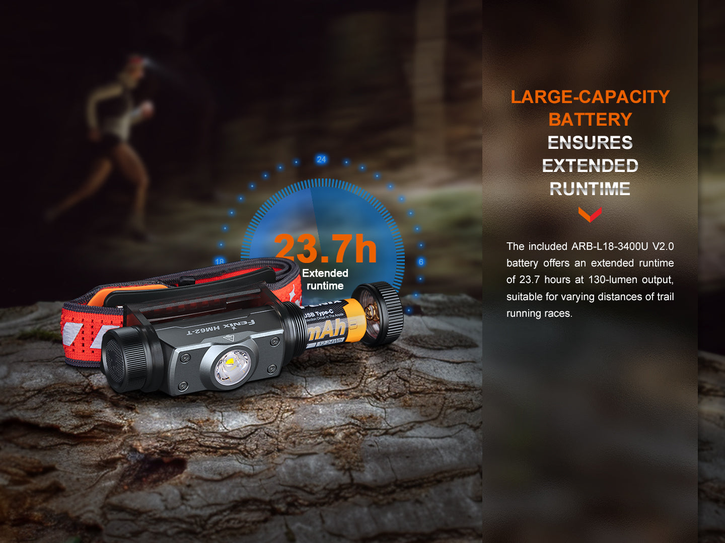 Fenix HM62-T lightweight trail running headlamp with adjustable beam and ergonomic design for outdoor activities.