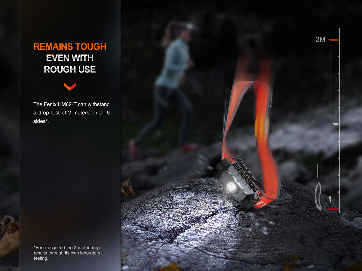 Fenix HM62-T lightweight trail running headlamp with adjustable beam, designed for durability and comfort during outdoor activities.