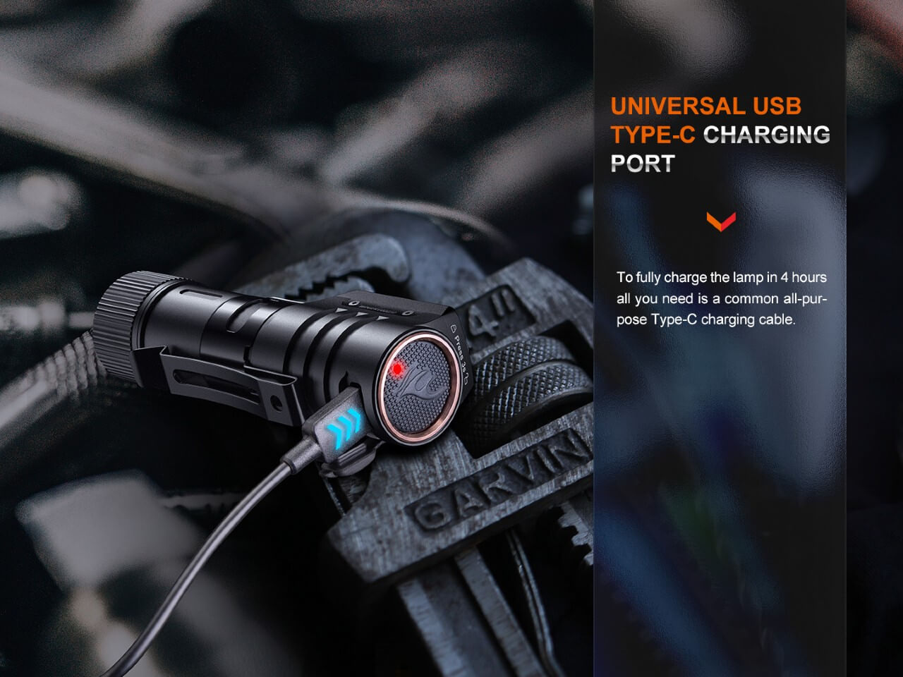 Fenix HM71R rechargeable industrial LED headlamp with adjustable strap, front light, and durable design for outdoor and work use.