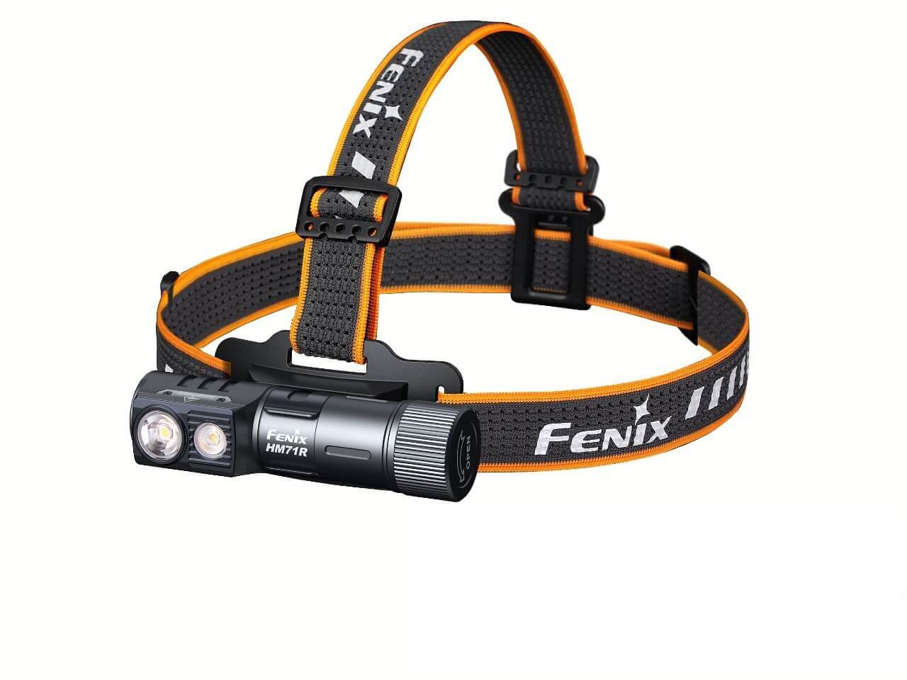 Fenix HM71R rechargeable industrial LED headlamp with adjustable straps and bright front light for hands-free illumination.