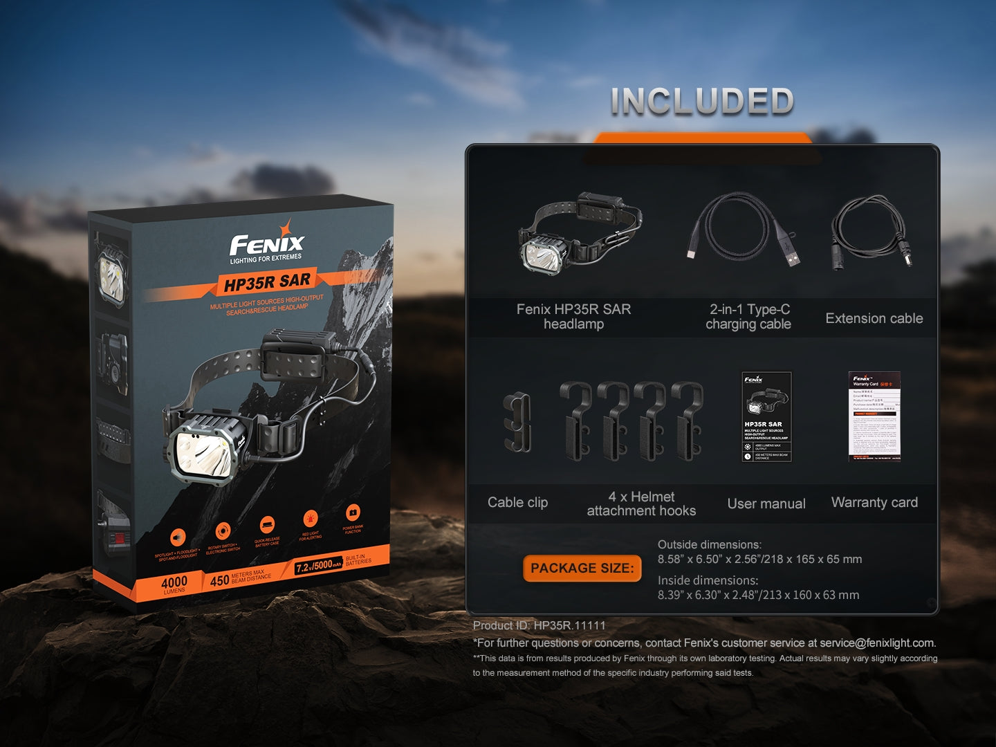 Fenix HP35R search and rescue headlamp with adjustable straps, bright LED light, and durable design for rescue operations.