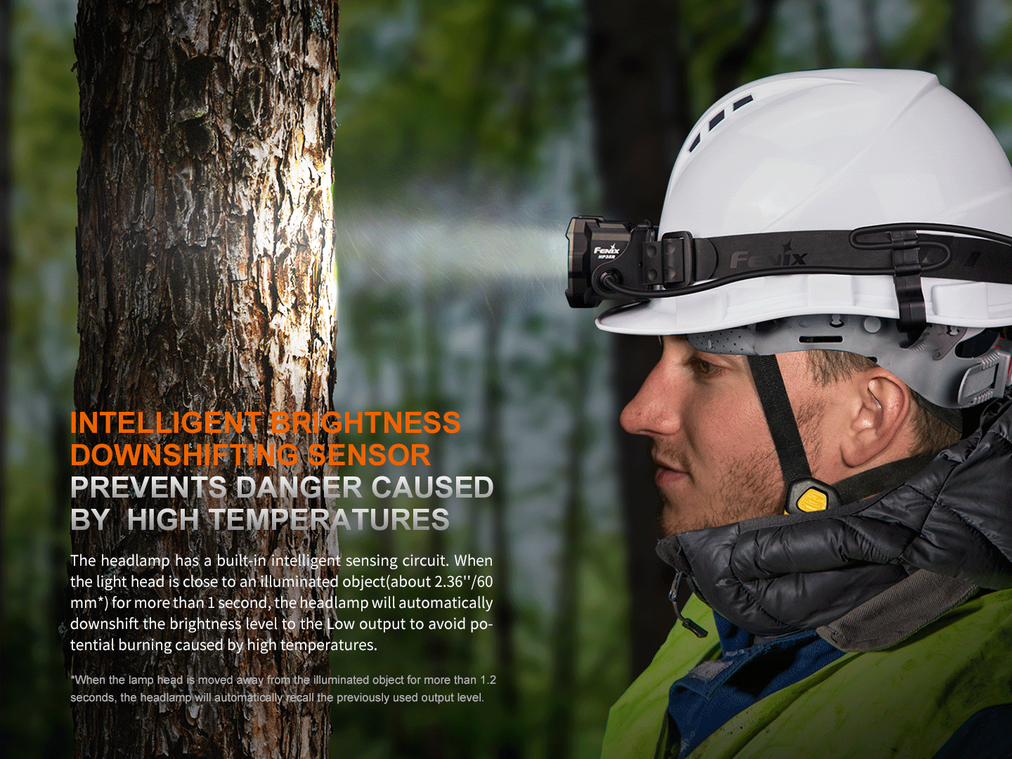 Fenix HP35R search and rescue headlamp with adjustable straps, bright LED light, and rechargeable battery for outdoor activities